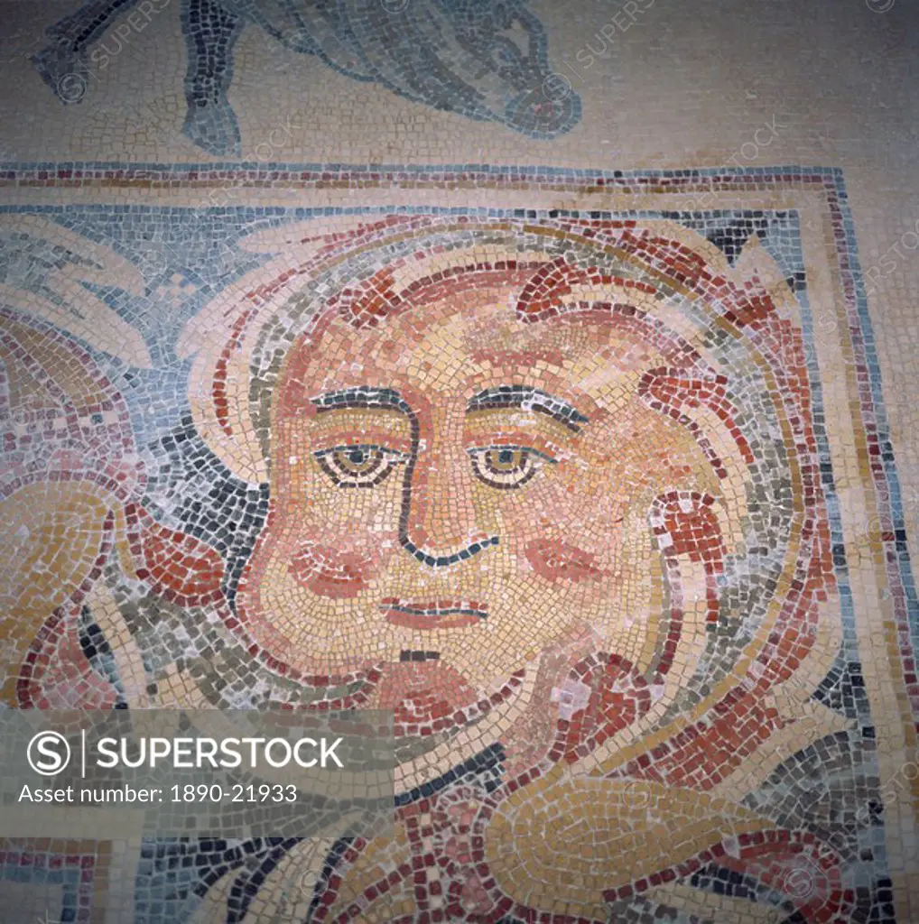 Detail of 6th century AD mosaic in Apostles´ Church, Madaba, Jordan, Middle East