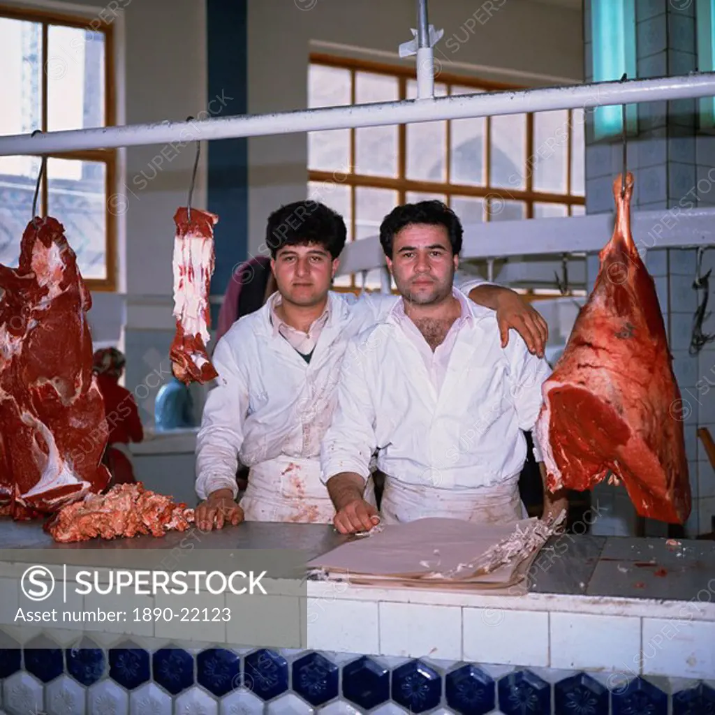 Butchers in Central Market, Samarkand, Uzbekistan, Central Asia, Asia