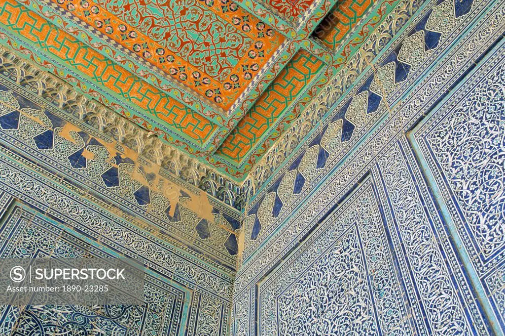 Painted ceiling, the harem, Tash Khauli Palace, Khiva, Uzbekistan, Central Asia, Asia
