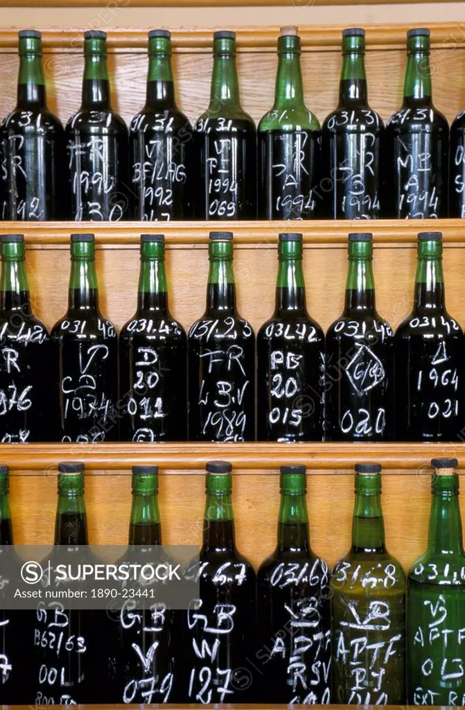 Bottles for tasting, Symington´s port lodge, Oporto Porto, Portugal, Europe