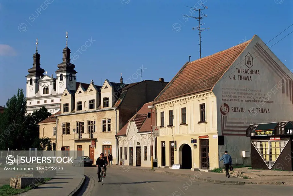 Street scene with University Church, Trnava, Slovakia, Europe