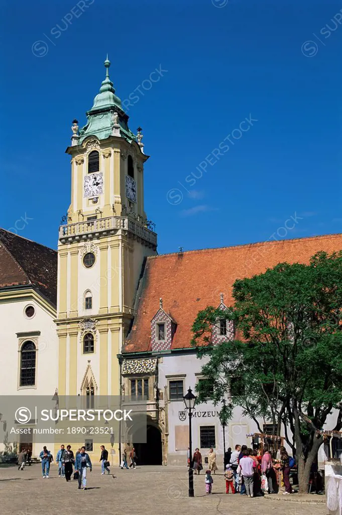 Town Hall tower in main square, Bratislava, Slovakia, Europe