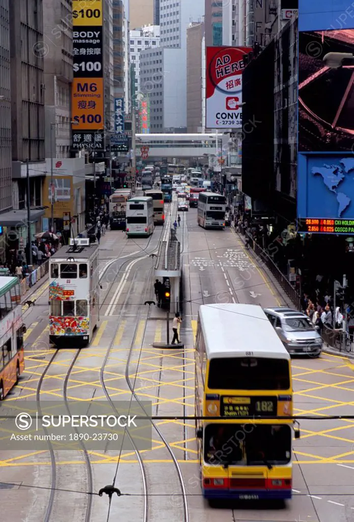 Trams, Des Voeux Road, Central, Hong Kong Island, Hong Kong, China, Asia