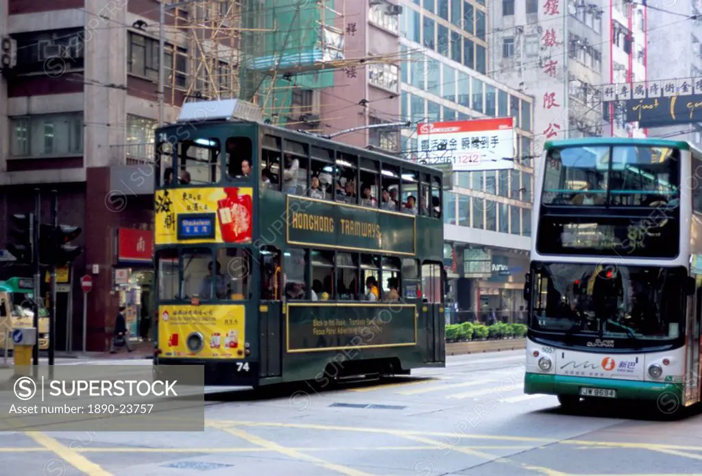 Tram, Des Voeux Road, Central, Hong Kong Island, Hong Kong, China, Asia
