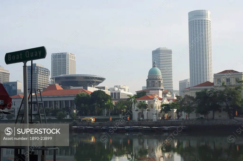 Boat Quay looking towards the Colonial District, Singapore, Southeast Asia, Asia