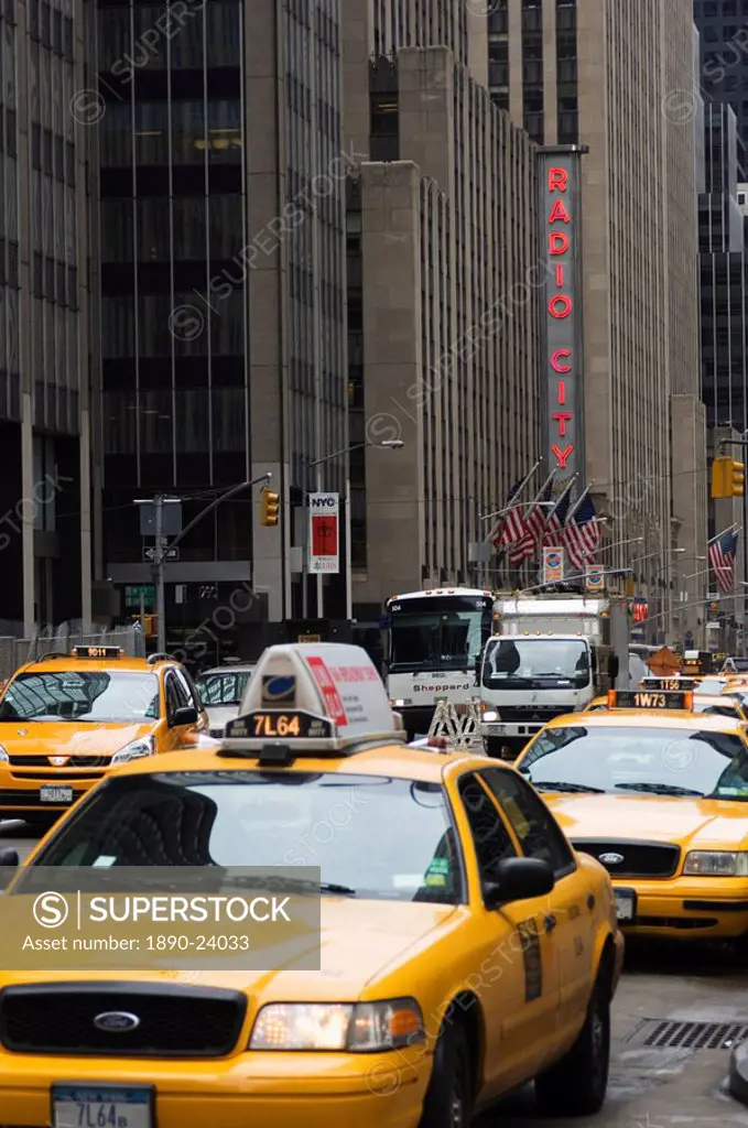 Taxi cabs, Avenue of the Americas, Manhattan, New York City, New York, United States of America, North America