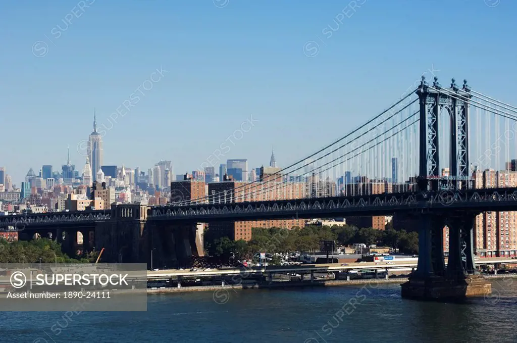 Manhattan Bridge and Mid Town Manhattan, New York City, New York, United States of America, North America