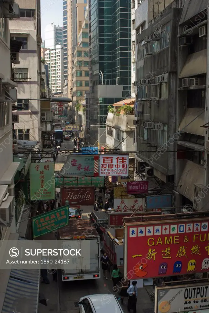 A narrow back street in Central, Hong Kong, China, Asia