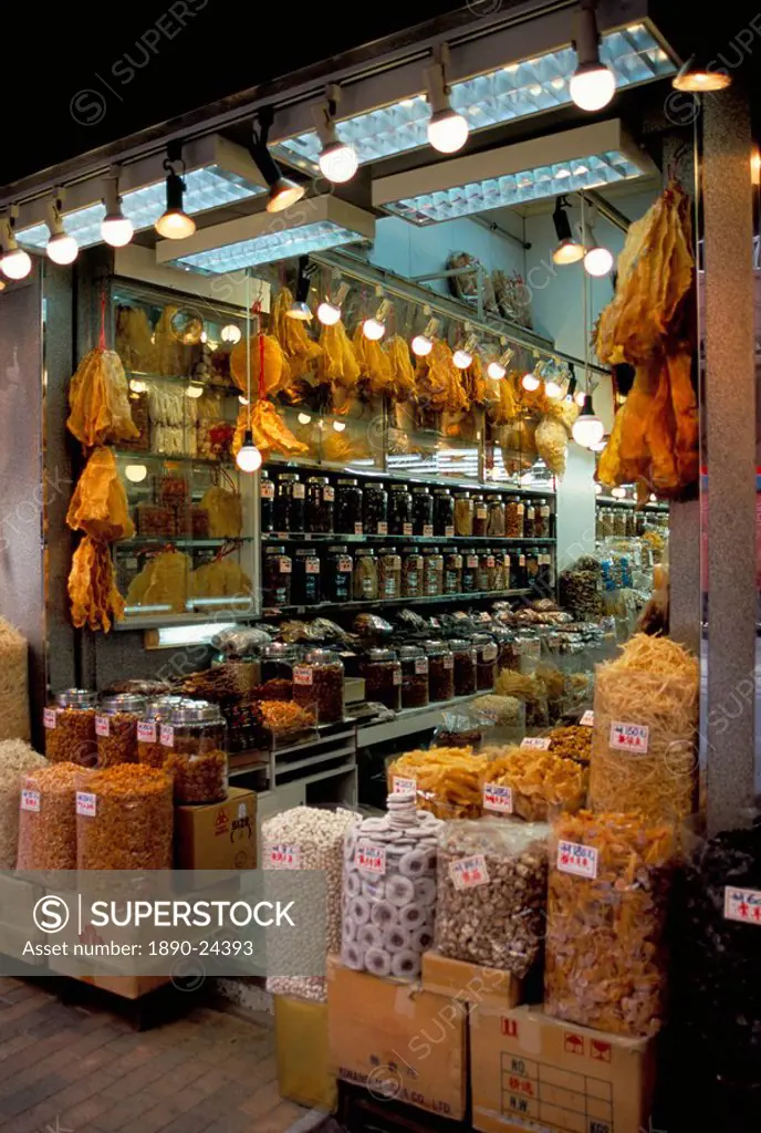 Dried seafood shop, Des Voeux Road West, Hong Kong Island, Hong Kong, China, Asia