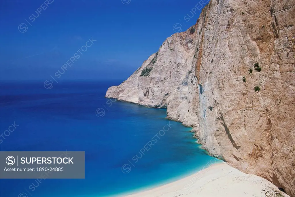 Sea and cliffs at Shipwreck Cove on Kefalonia, Ionian Islands, Greek Islands, Greece, Europe