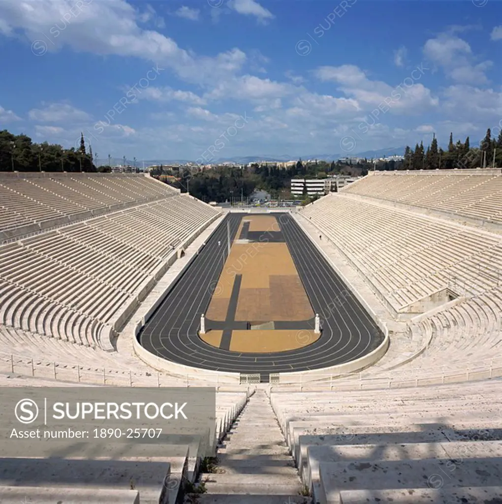 The Stadium dating from about 330 BC, restored for the first modern Olympiad in 1896, in Athens, Greece, Europe