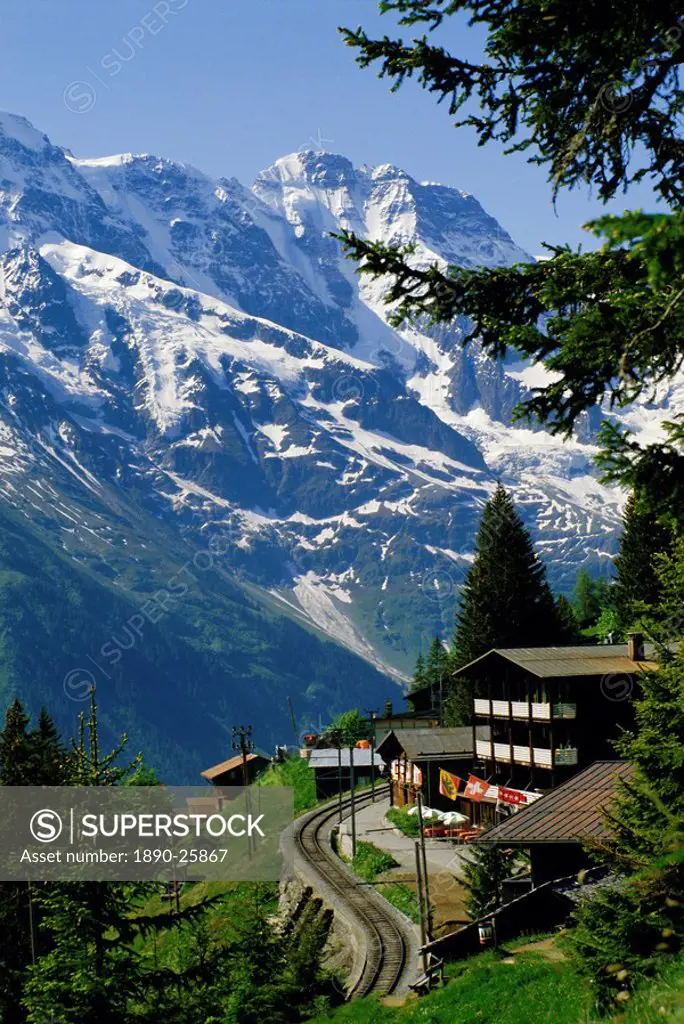 Alpine railway, Murren, Jungfrau region, Bernese Oberland, Swiss Alps, Switzerland, Europe