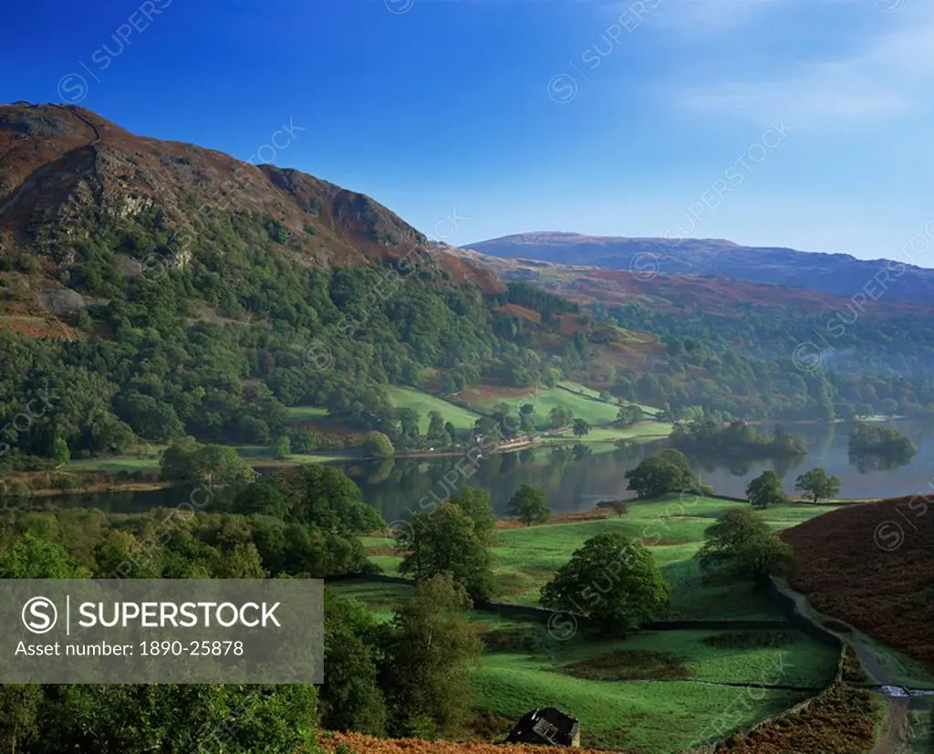 Rydal Water from Loughrigg Terrace, Lake District National Park, Cumbria, England, United Kingdom, Europe
