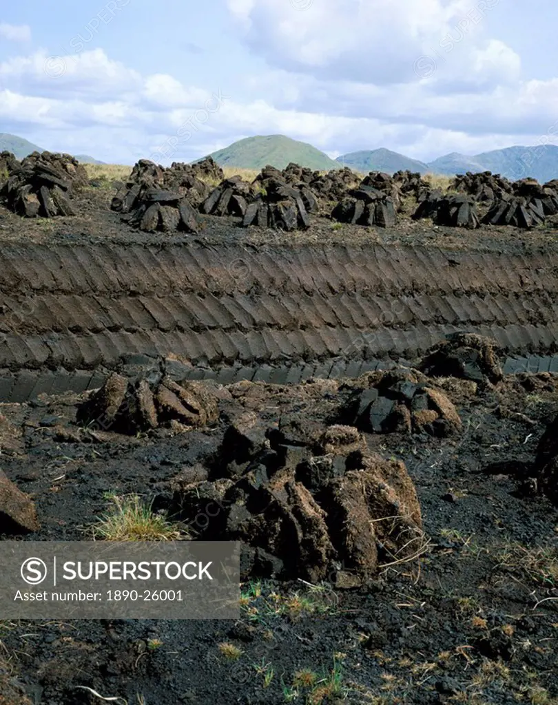 Peat stacks, Connemara, County Galway, Connacht, Republic of Ireland Eire, Europe