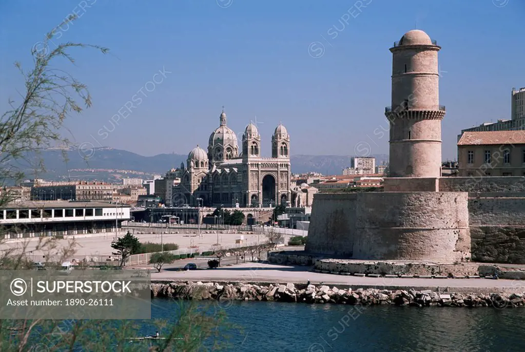 Fort St. Jean and Cathedrale de la Major, Marseille, Bouches_du_Rhone, Provence, France, Europe