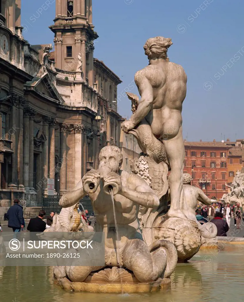 The fountain in the Piazza Navona in Rome, Lazio, Italy, Europe