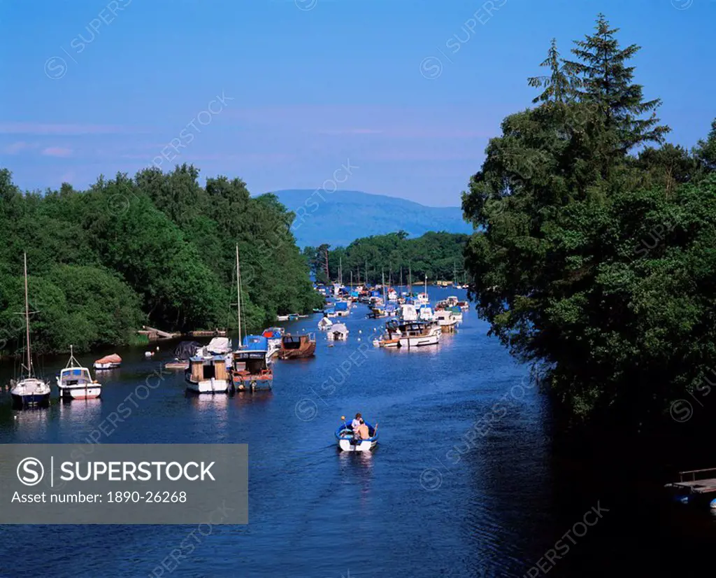 River Leven at Balloch, leading into Loch Lomond, Strathclyde, Scotland, United Kingdom, Europe