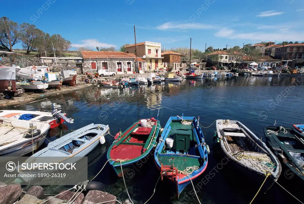 Skala Polichnitos boats and harbour, Lesbos, Greece, Europe