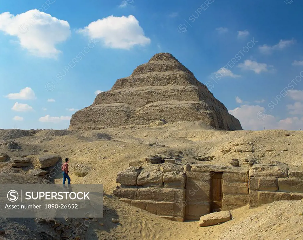 The Step Pyramid of the pharaoh Zoser, at Saqqara Sakkara, UNESCO World Heritage Site, Egypt, North Africa, Africa