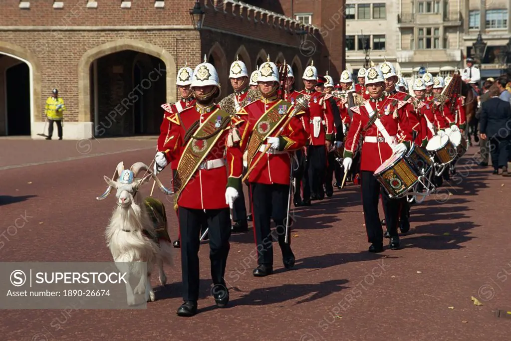 Royal Marine Band with goat mascot, London, England, United Kingdom, Europe
