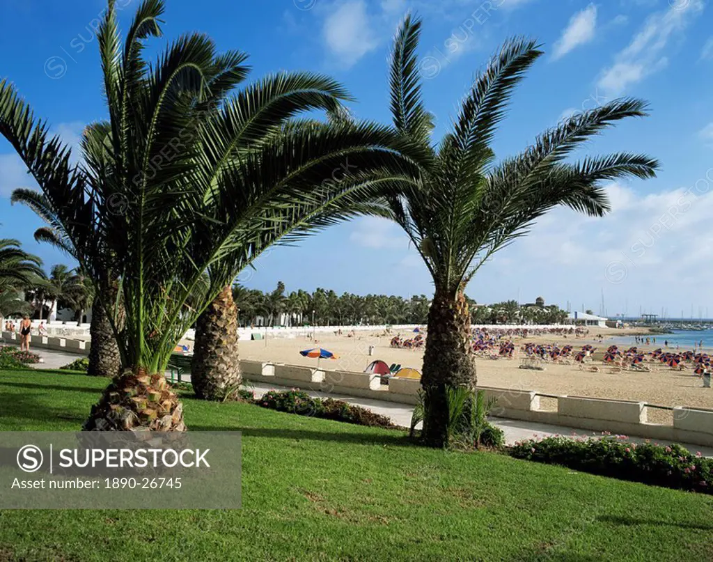 Promenade and beach at Cala de Fuste, Fuerteventura, Canary Islands, Spain, Atlantic, Europe