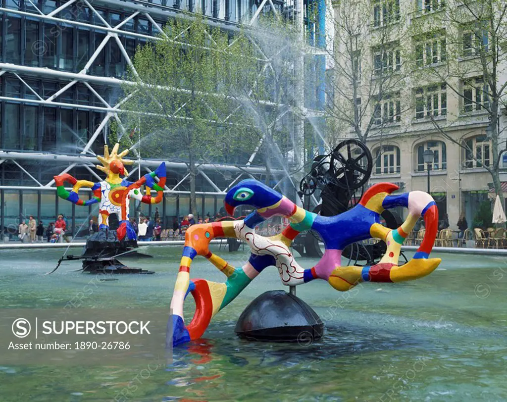 Colourful sculptures of the Tinguely Fountain, Pompidou Centre, Beaubourg, Paris, France, Europe