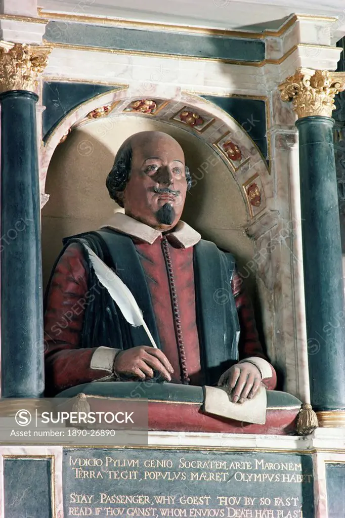 William Shakespeare´s bust, Holy Trinity church, Stratford upon Avon, Warwickshire, England, United Kingdom, Europe