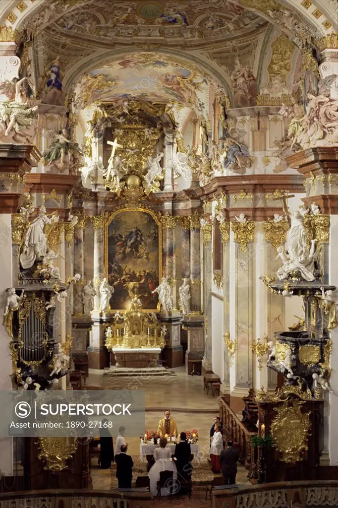 Interior of Roccoco Abbey church, Linz, Austria, Europe