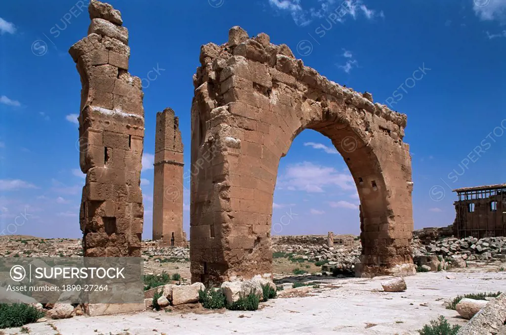 Tower and arch on the site of the Temple of Sin God of the Moon, Harran, Anatolia, Turkey, Asia Minor, Eurasia