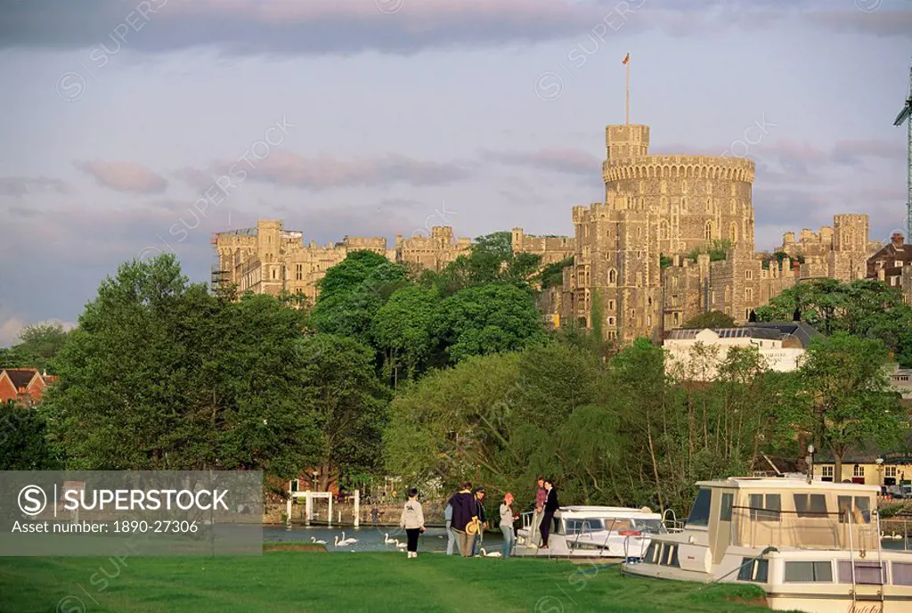 Windsor Castle from Eton Meadows across the River Thames, Windsor, Berkshire, England, United Kingdom, Europe