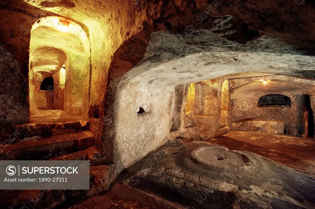 Christian tombs, St. Pauls catacombs, Rabat, Malta, Europe