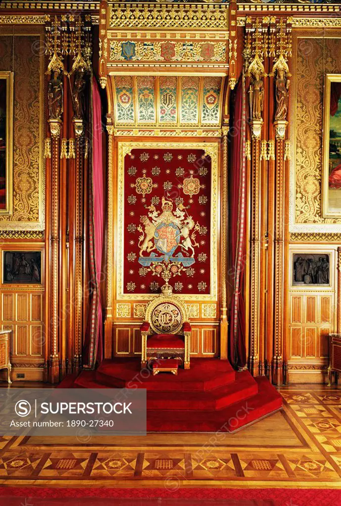 Throne in Queen´s robing room, Houses of Parliament, Westminster, London, England, United Kingdom, Europe