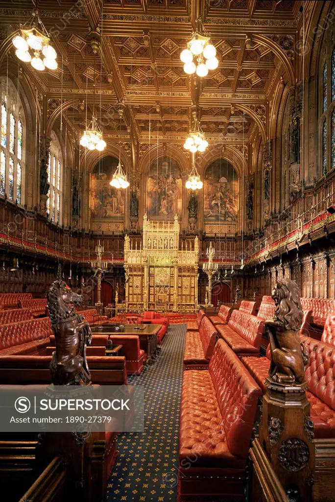 The Lords Chamber, House of Lords, Houses of Parliament, Westminster, London, England, United Kingdom, Europe