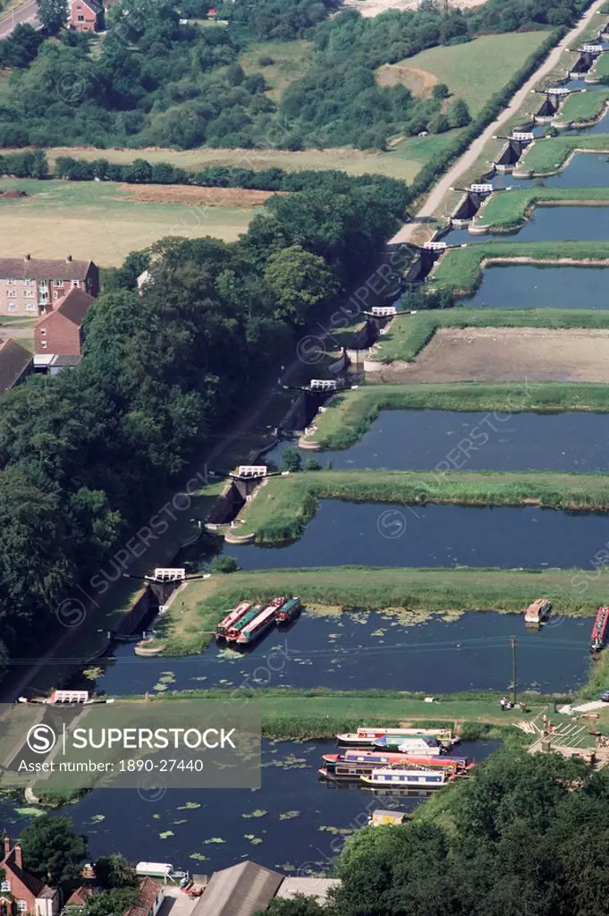 Caen flight of locks on the Kennet and Avon Canal near Devizes, Wiltshire, England, United Kingdom, Europe