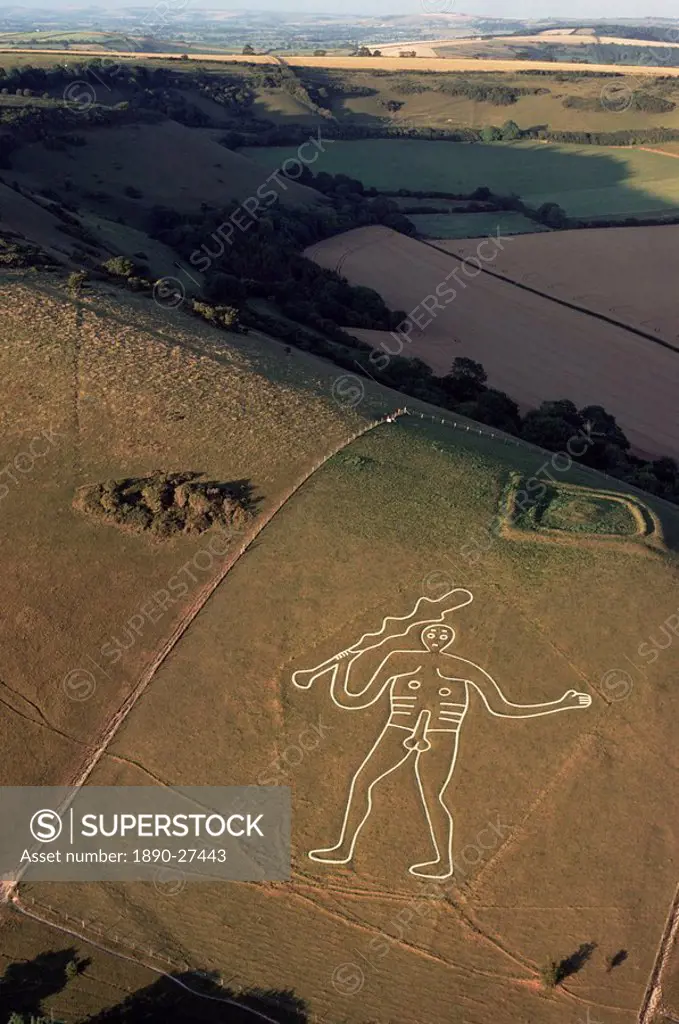 Aerial view of the Cerne Abbas giant, Dorset, England, United Kingdom, Europe