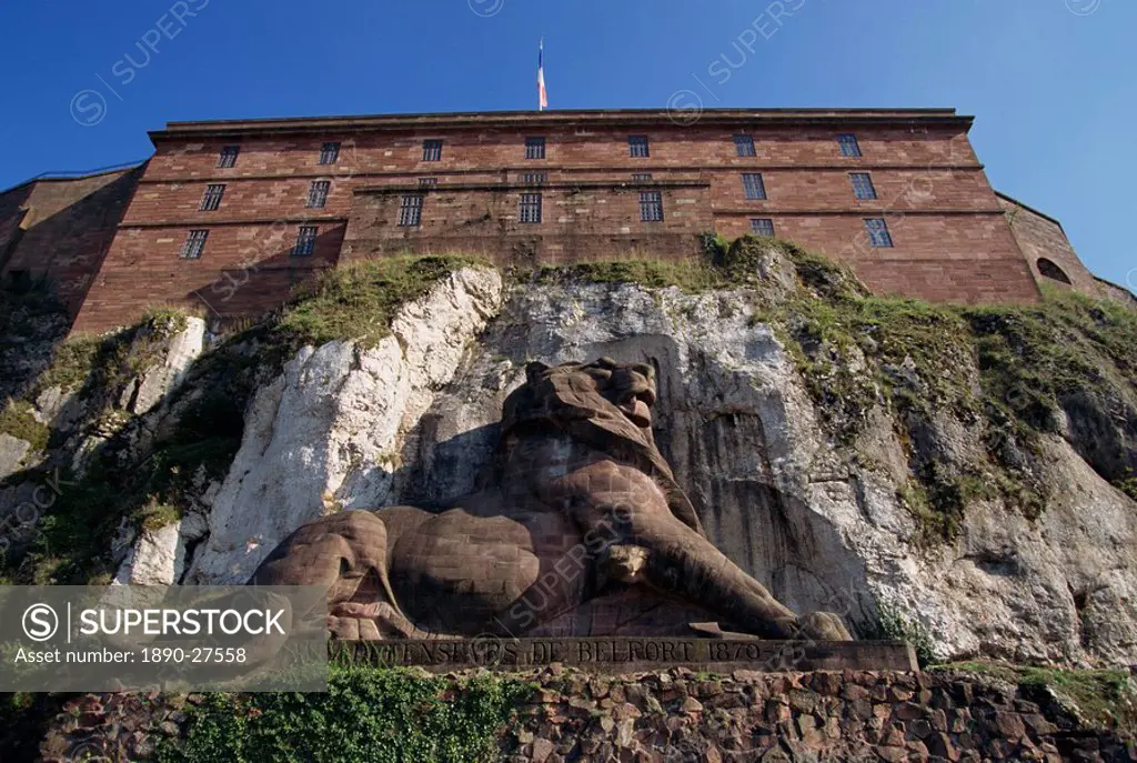 Statue of the famous lion of Belfort in Franche_Comte, France, Europe