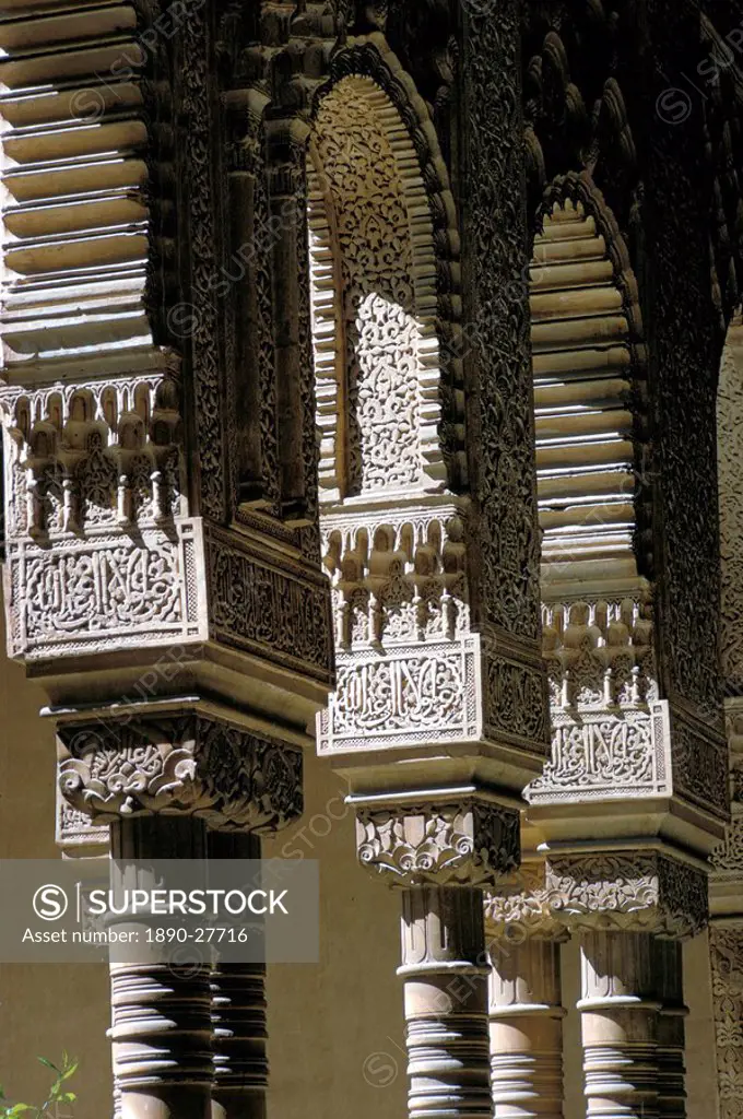 Detail, Court of the Lions, Alhambra, UNESCO World Heritage Site, Granada, Andalucia Andalusia, Spain, Europe