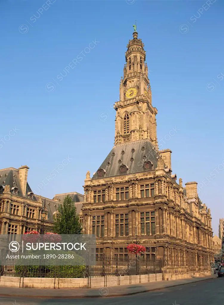The town hall and belfry in the town of Arras in the Artois region, Nord Pas de Calais, France, Europe