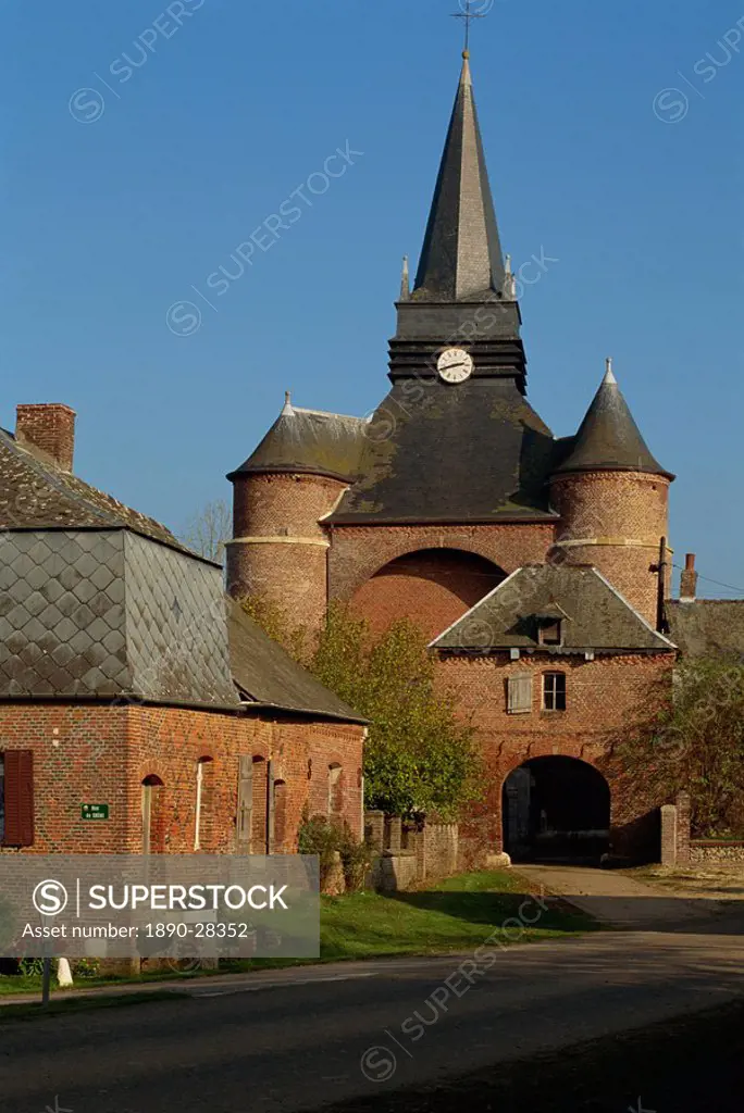 Fortified church, Parfondeval, Picardy, France, Europe