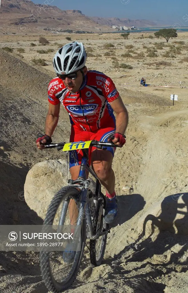 Teenage competitior in the Mount Sodom International Mountain Bike Race, Dead Sea area, Israel, Middle East