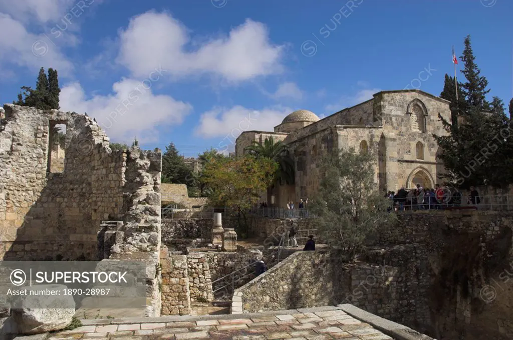Bethesda pool with St. Anne church in the background, Old City, Jerusalem, Israel, Middle East
