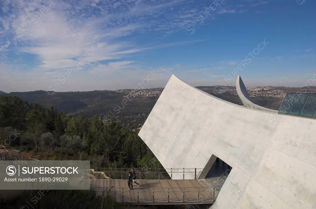 View of the exit towards the Jerusalem Hills, new wing of the Holocaust Museum, Yad Vashem, Mount Herzl, Jerusalem, Israel, Middle East