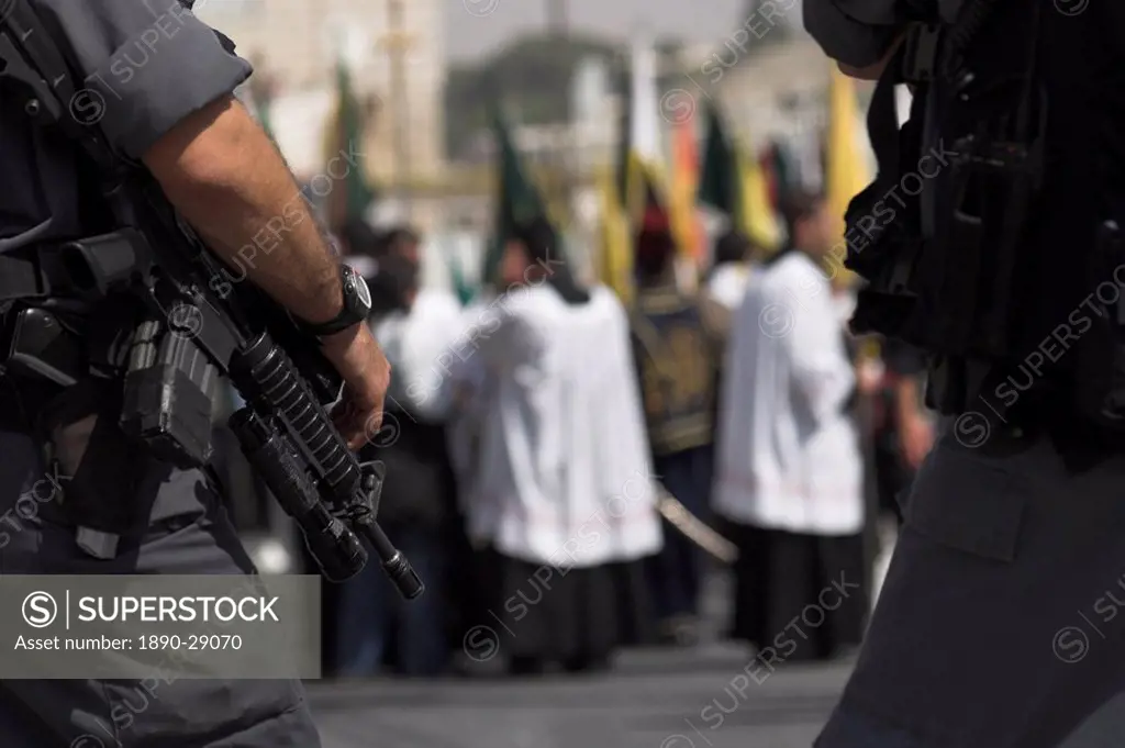 Israeli security forces guarding Palm Sunday Catholic Procession, Mount of Olives, Jerusalem, Israel, Middle East