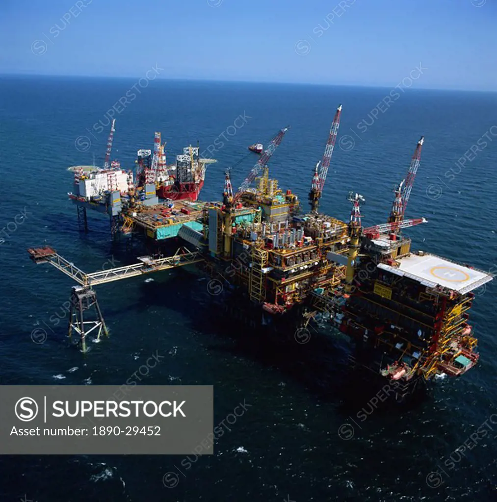 Platform and drilling rigs, Morecambe Bay gas field, England, United Kingdom, Europe
