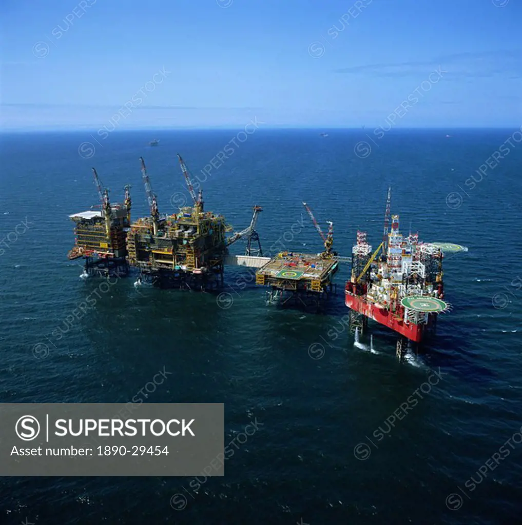 Seafox drill rig and platform in the sea at Morecambe Bay gas field, England, United Kingdom, Europe