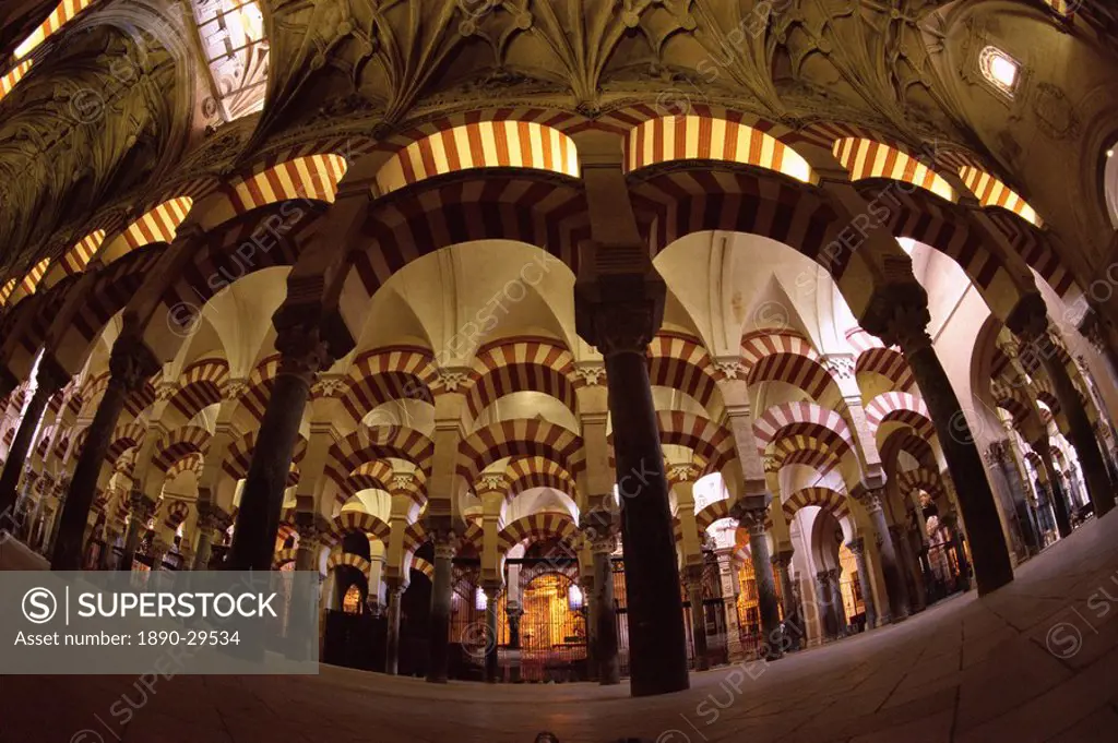 Interior of the Great Mosque Mezquita, UNESCO World Heritage Site, houses a later Christian church inside, Cordoba, Andalucia Andalusia, Spain, Europe