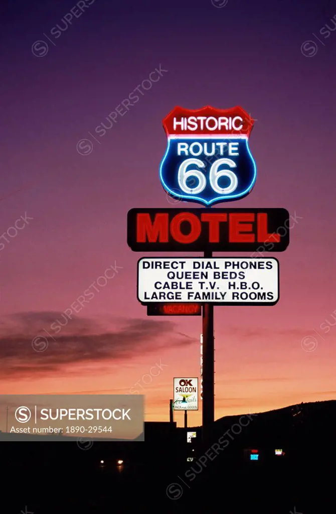 Motel sign, Route 66, Arizona, United States of America, North America