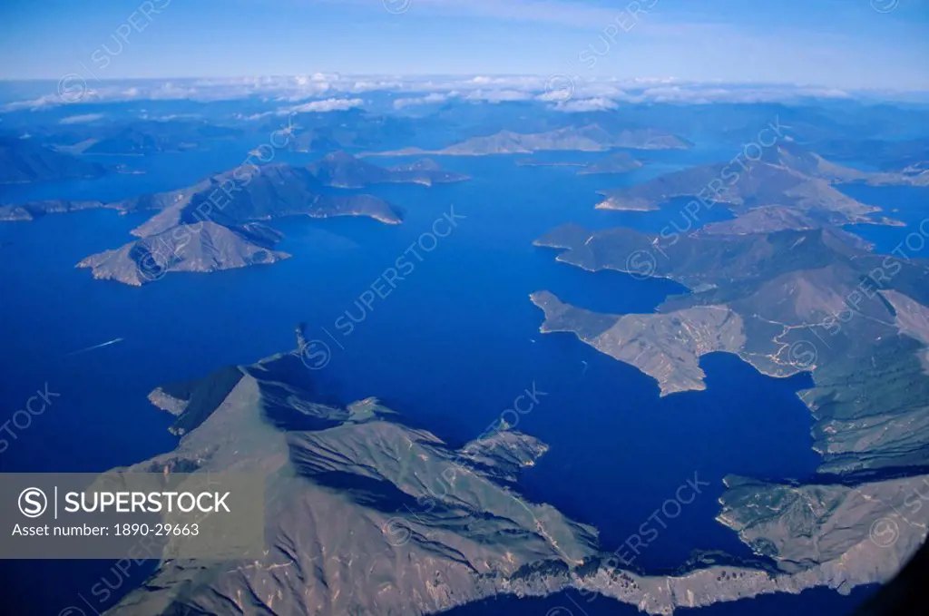 Aerial view, Marlborough Sound, South Island, New Zealand, Pacific