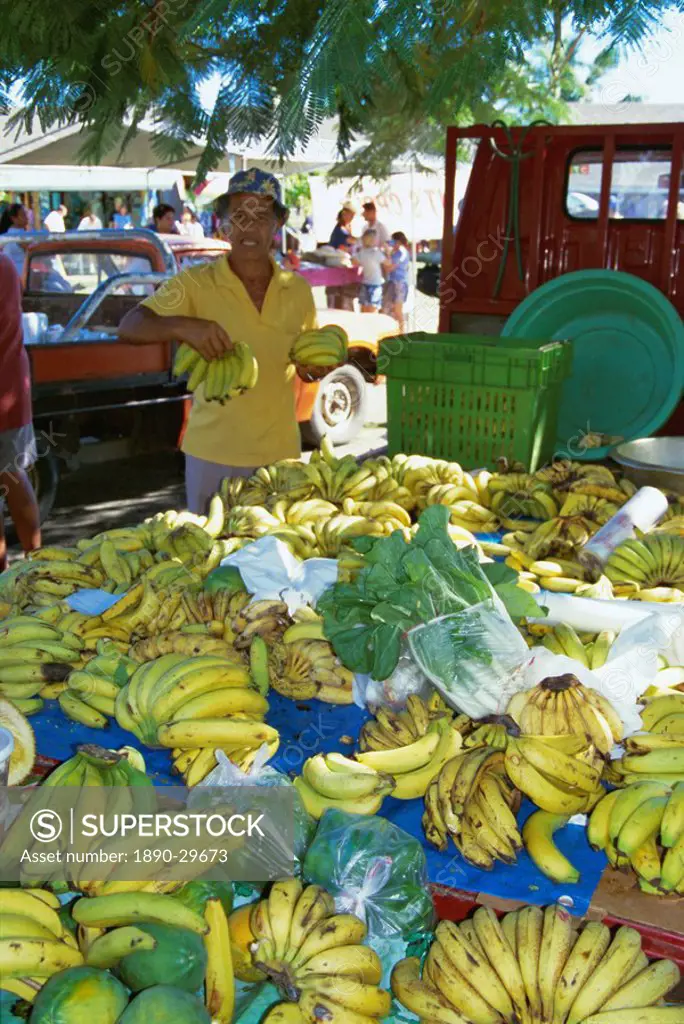 Bananas for sale, local market, Avarua, Rarotonga, Cook Islands, Polynesia, South Pacific, Pacific