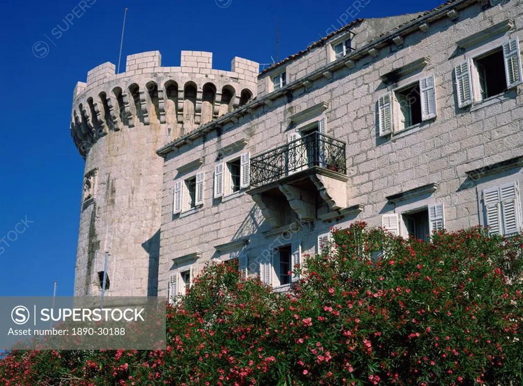 Medieval fortress showing Venetian influence in the building, at Korcula, Croatia, Europe